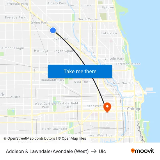 Addison & Lawndale/Avondale (West) to Uic map
