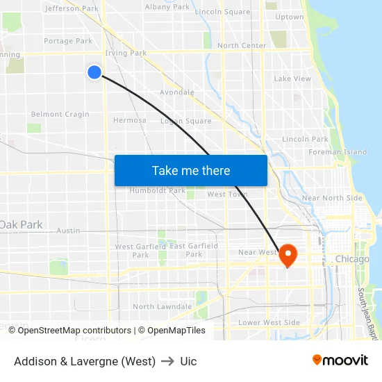 Addison & Lavergne (West) to Uic map