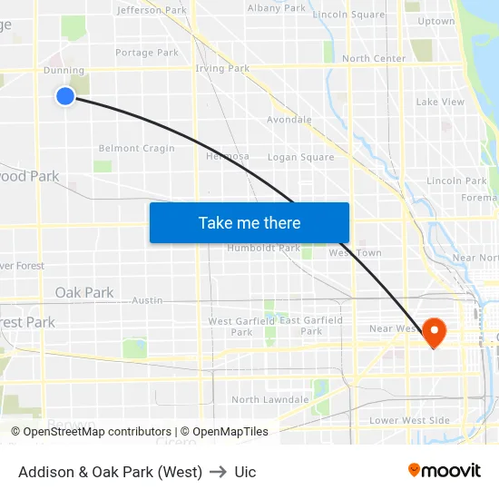 Addison & Oak Park (West) to Uic map