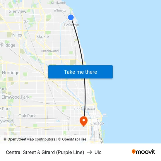 Central Street & Girard (Purple Line) to Uic map