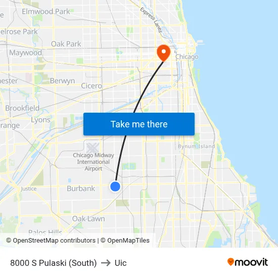 8000 S Pulaski (South) to Uic map