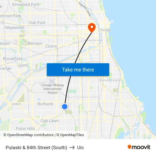 Pulaski & 84th Street (South) to Uic map