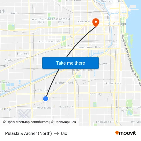 Pulaski & Archer (North) to Uic map