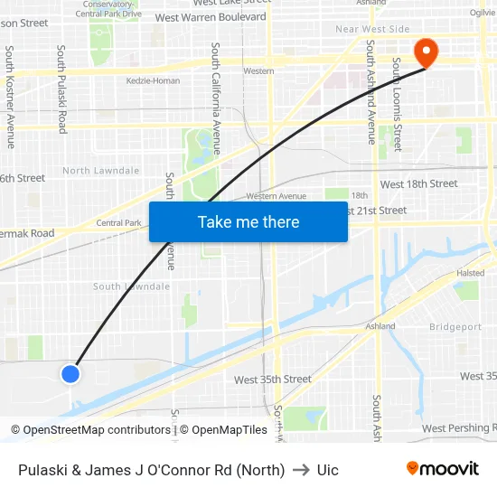 Pulaski & James J O'Connor Rd (North) to Uic map