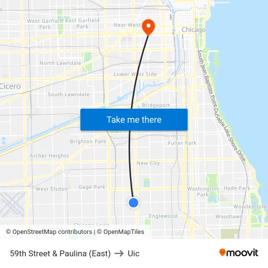 59th Street & Paulina (East) to Uic map