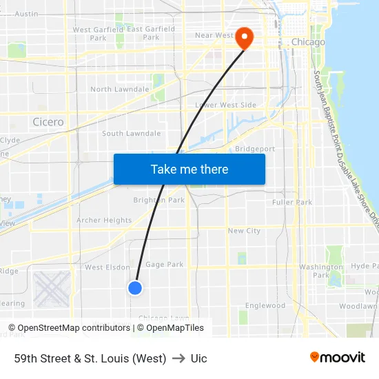 59th Street & St. Louis (West) to Uic map