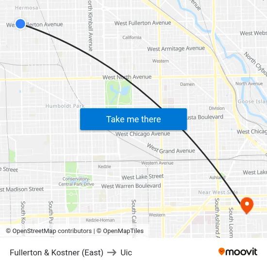 Fullerton & Kostner (East) to Uic map