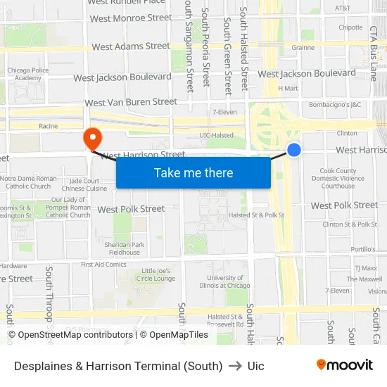 Desplaines & Harrison Terminal (South) to Uic map