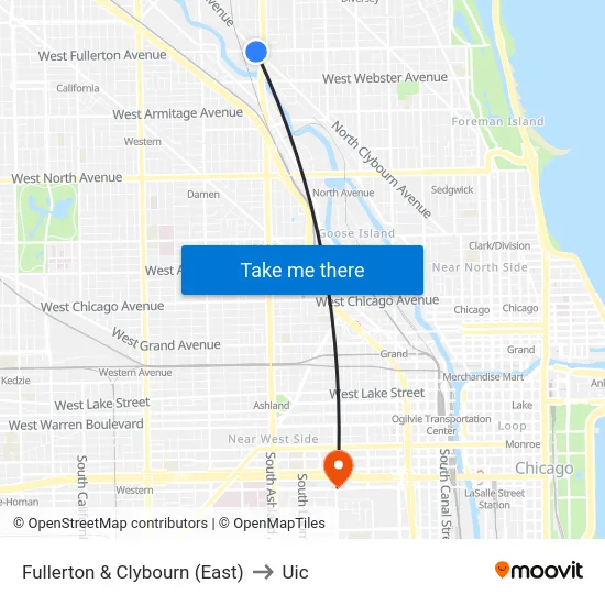 Fullerton & Clybourn (East) to Uic map