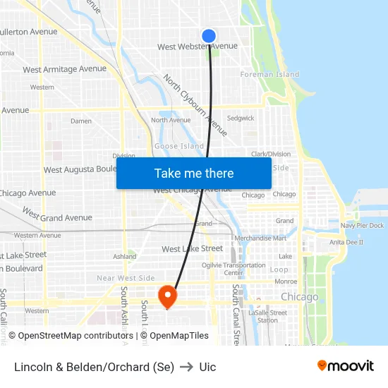 Lincoln & Belden/Orchard (Se) to Uic map
