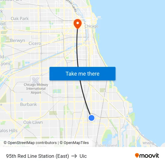 95th Red Line Station (East) to Uic map