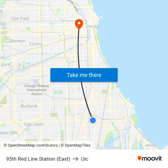 95th Red Line Station (East) to Uic map