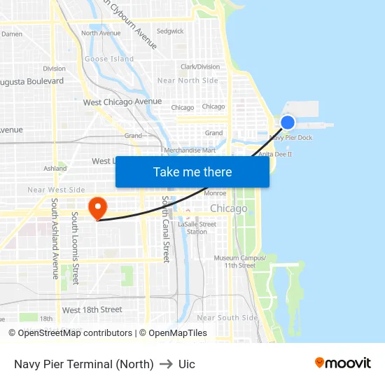 Navy Pier Terminal (North) to Uic map