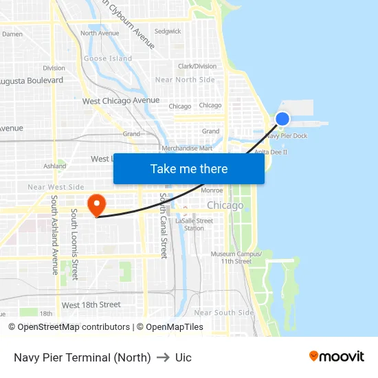 Navy Pier Terminal (North) to Uic map