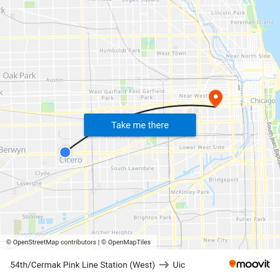 54th/Cermak Pink Line Station (West) to Uic map