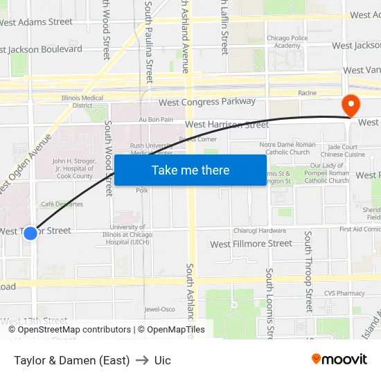 Taylor & Damen (East) to Uic map