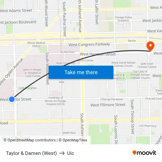 Taylor & Damen (West) to Uic map