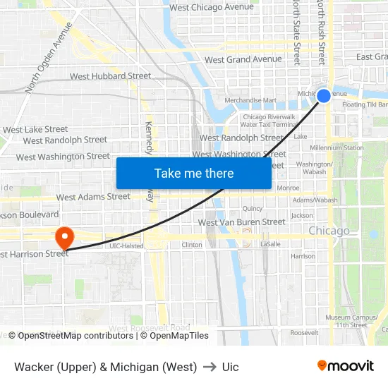 Wacker (Upper) & Michigan (West) to Uic map