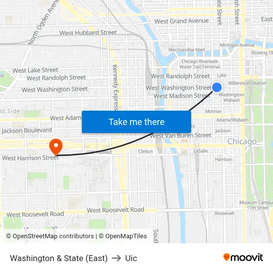Washington & State (East) to Uic map