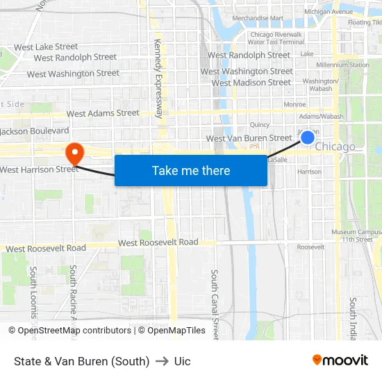 State & Van Buren (South) to Uic map
