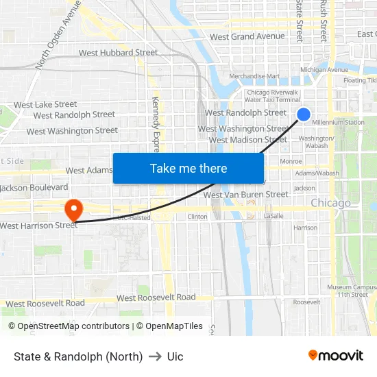 State & Randolph (North) to Uic map