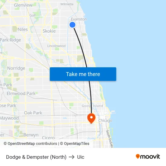 Dodge & Dempster (North) to Uic map