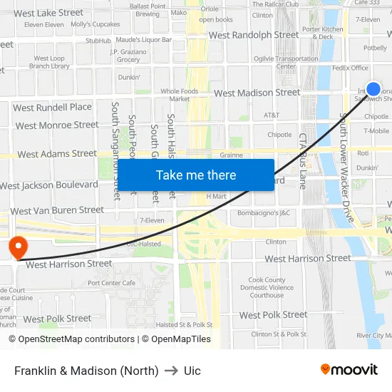Franklin & Madison (North) to Uic map