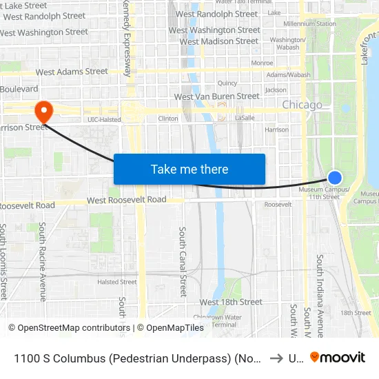 1100 S Columbus (Pedestrian Underpass) (North) to Uic map