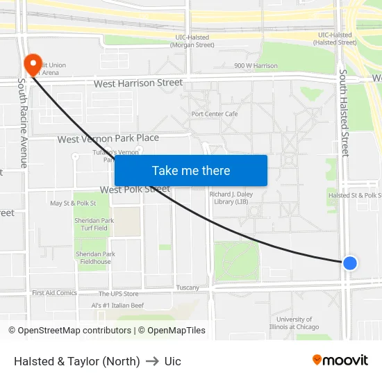 Halsted & Taylor (North) to Uic map