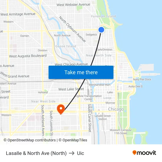 Lasalle & North Ave (North) to Uic map