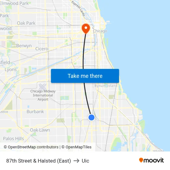 87th Street & Halsted (East) to Uic map