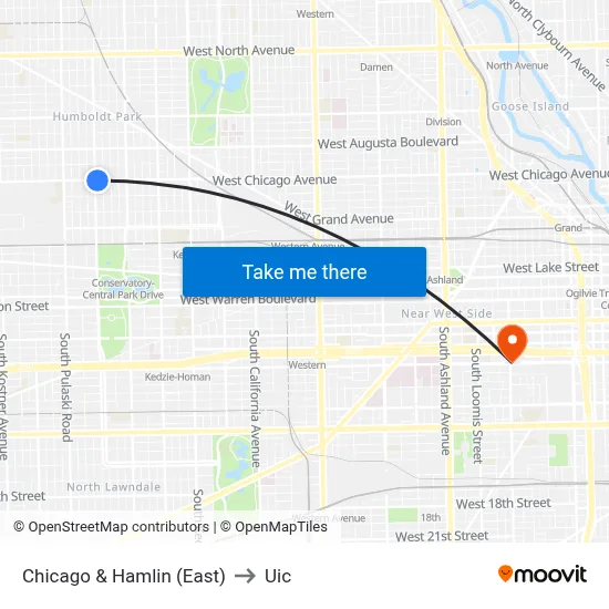 Chicago & Hamlin (East) to Uic map