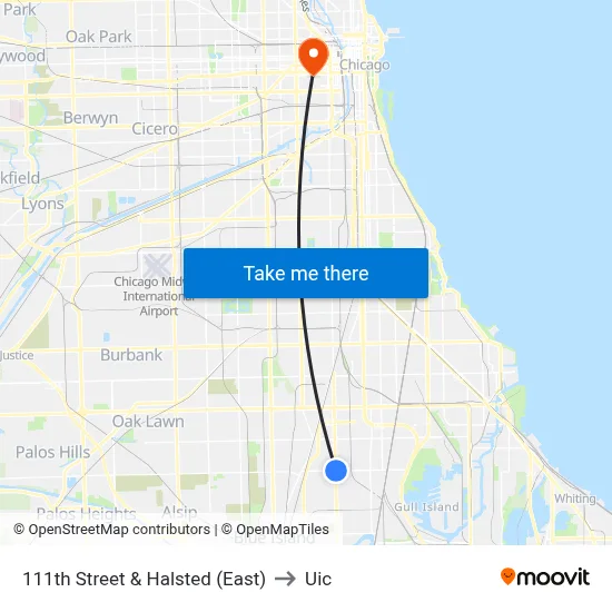 111th Street & Halsted (East) to Uic map