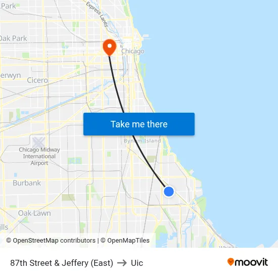 87th Street & Jeffery (East) to Uic map