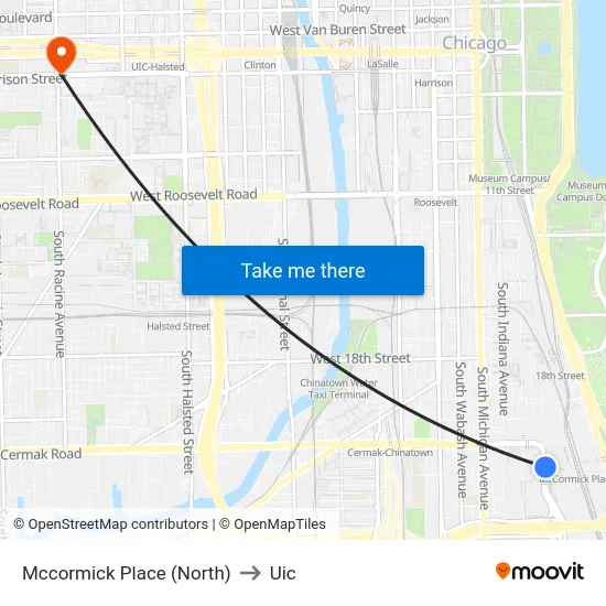 Mccormick Place (North) to Uic map