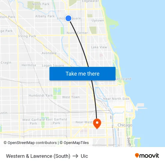 Western & Lawrence (South) to Uic map
