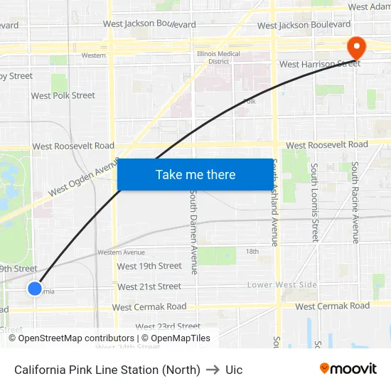 California Pink Line Station (North) to Uic map