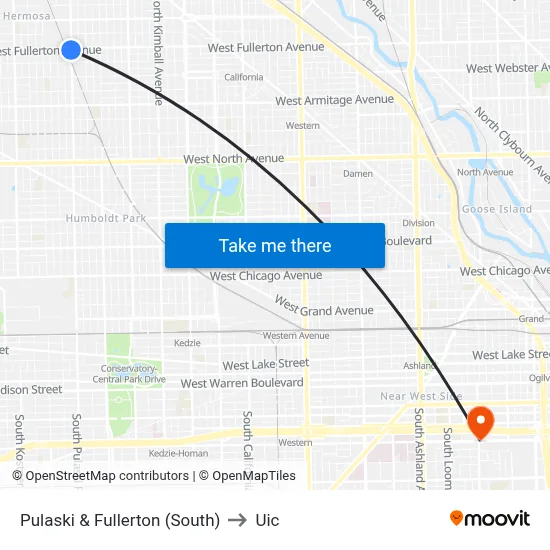 Pulaski & Fullerton (South) to Uic map