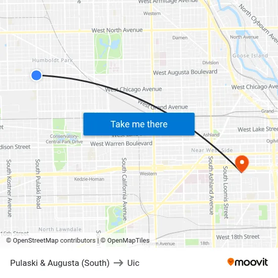Pulaski & Augusta (South) to Uic map
