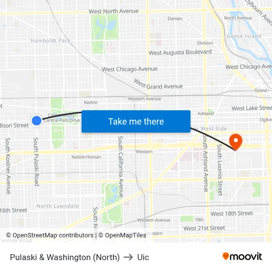 Pulaski & Washington (North) to Uic map