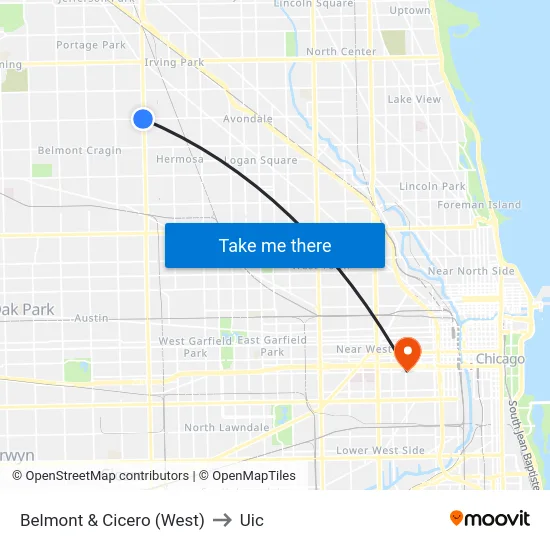 Belmont & Cicero (West) to Uic map