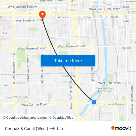Cermak & Canal (West) to Uic map