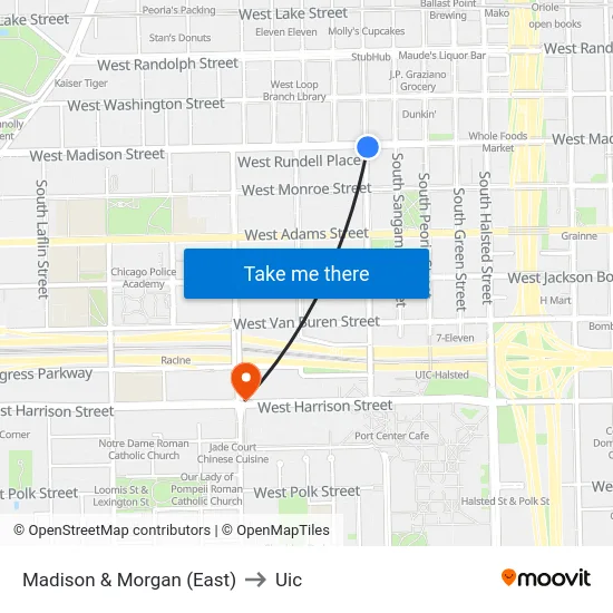 Madison & Morgan (East) to Uic map