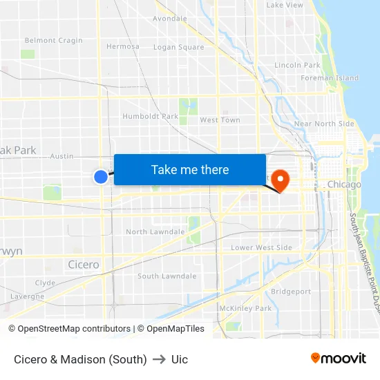 Cicero & Madison (South) to Uic map