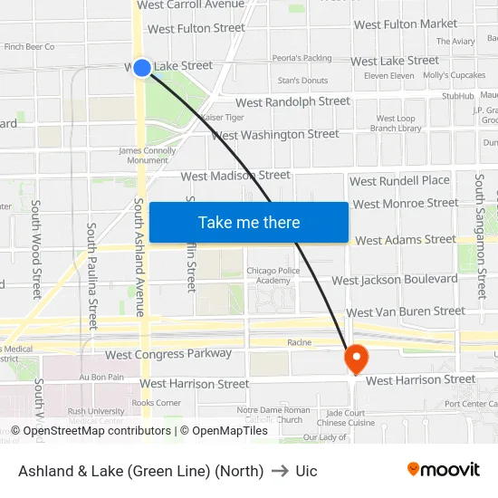 Ashland & Lake (Green Line) (North) to Uic map