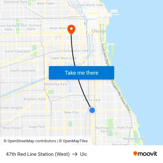 47th Red Line Station (West) to Uic map