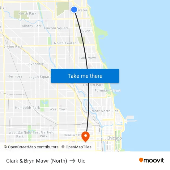 Clark & Bryn Mawr (North) to Uic map