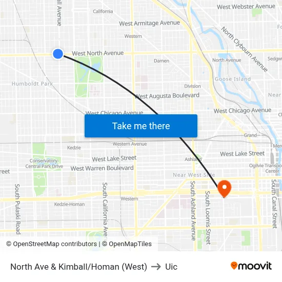 North Ave & Kimball/Homan (West) to Uic map