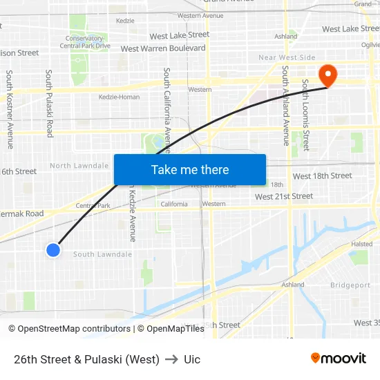 26th Street & Pulaski (West) to Uic map