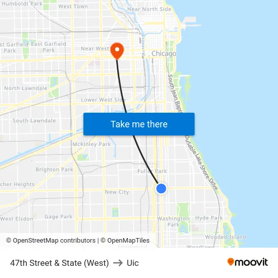 47th Street & State (West) to Uic map